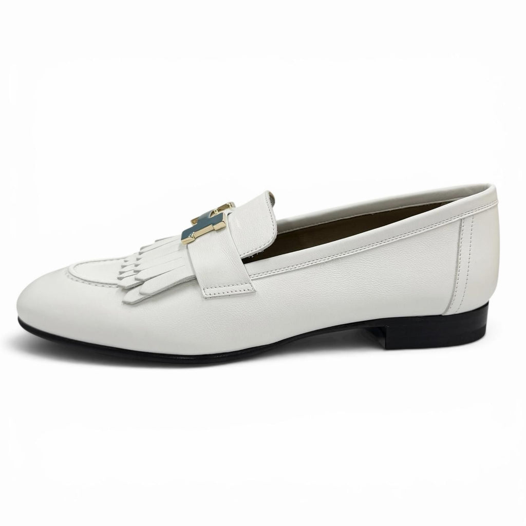 Hermes Moccasins Royale Gold with Logo Loafers White 37 Box — view 5