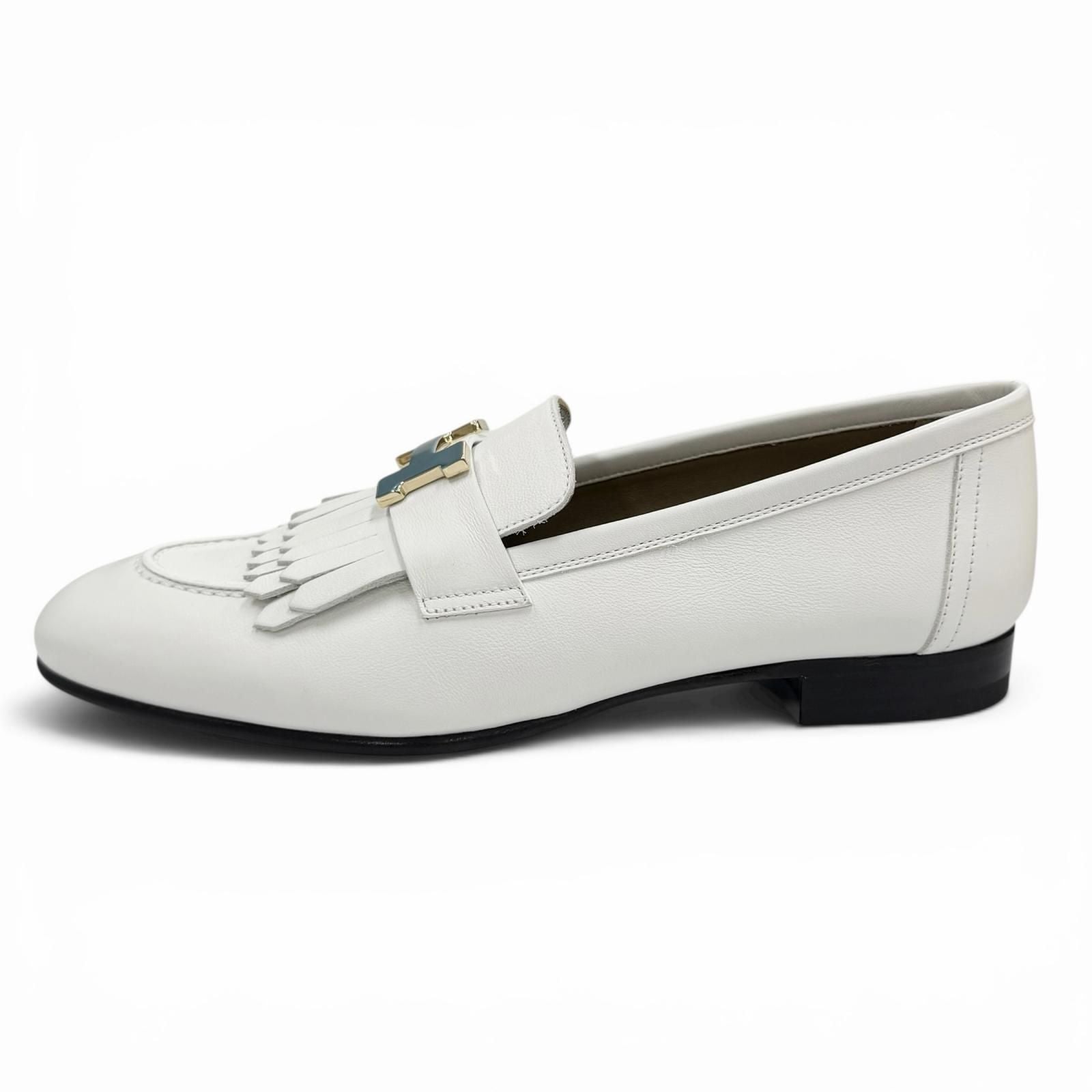 Hermes Moccasins Royale Gold with Logo Loafers White 37 Box — view 5