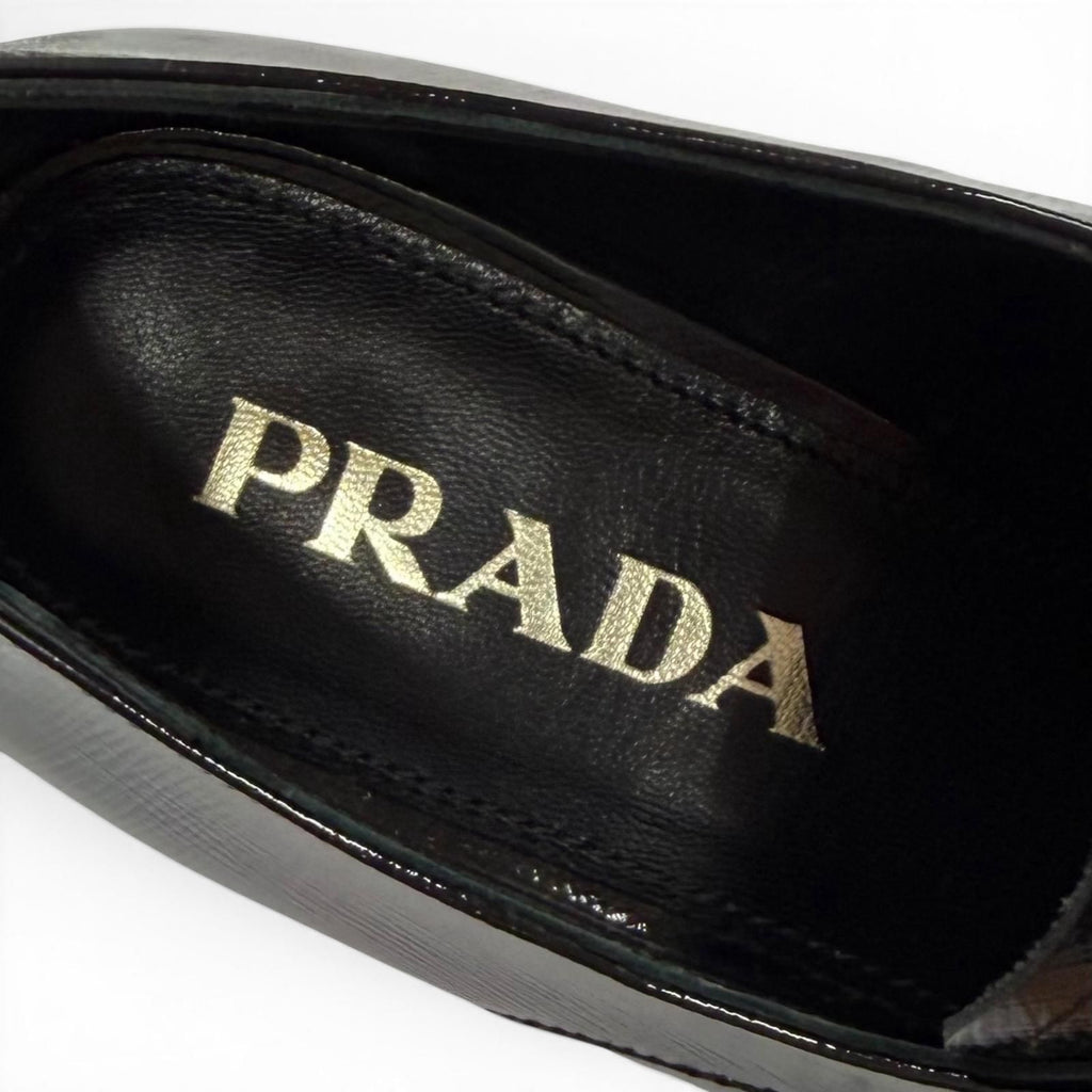 Prada Leather Pointed Toe Lace Up Shoes Dress Black — view 9