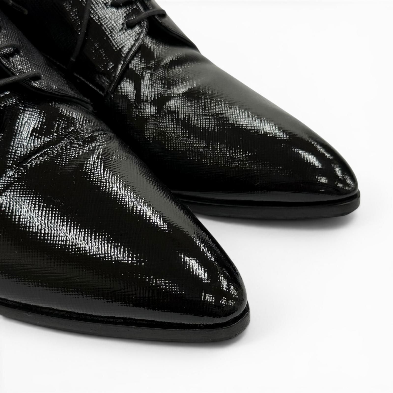 Prada Leather Pointed Toe Lace Up Shoes Dress Black — view 8