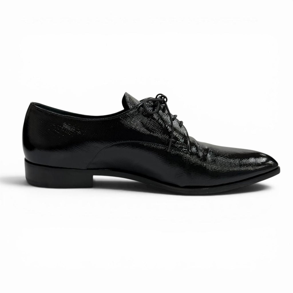 Prada Leather Pointed Toe Lace Up Shoes Dress Black — view 6