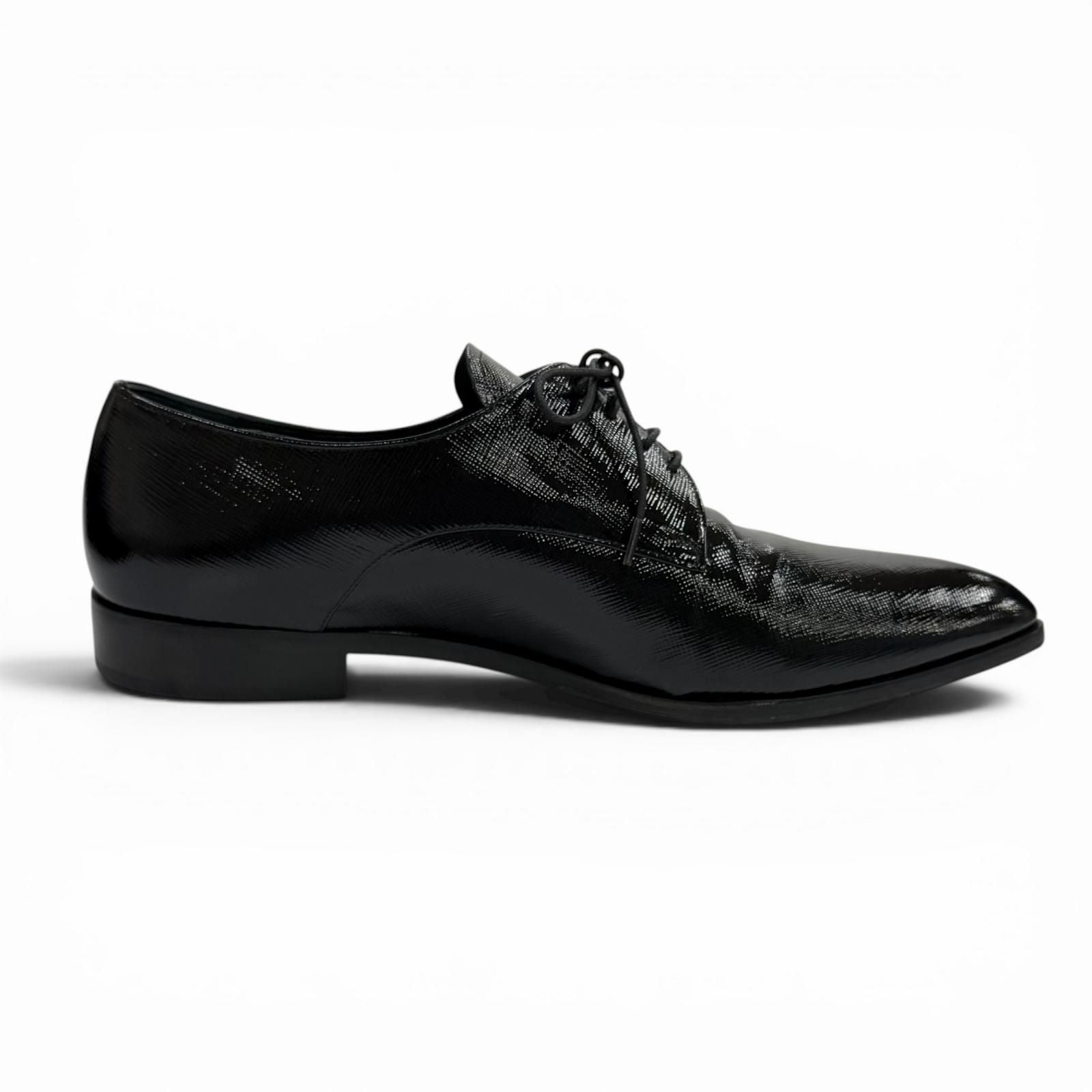 Prada Leather Pointed Toe Lace Up Shoes Dress Black — view 6