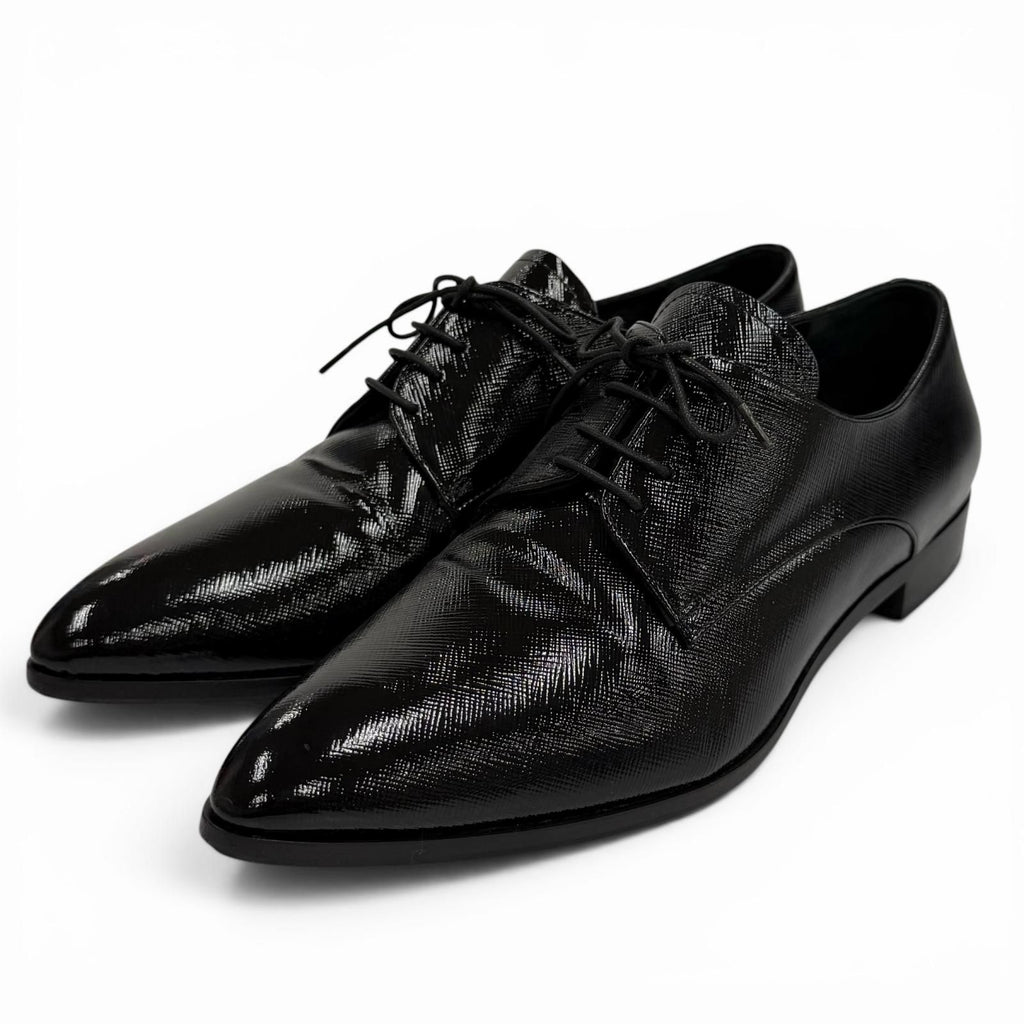 Prada Leather Pointed Toe Lace Up Shoes Dress Black