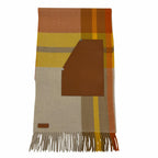 Hermes Tartan Pocket Cuir Applique Cashmere Leather Series Scarf Orange