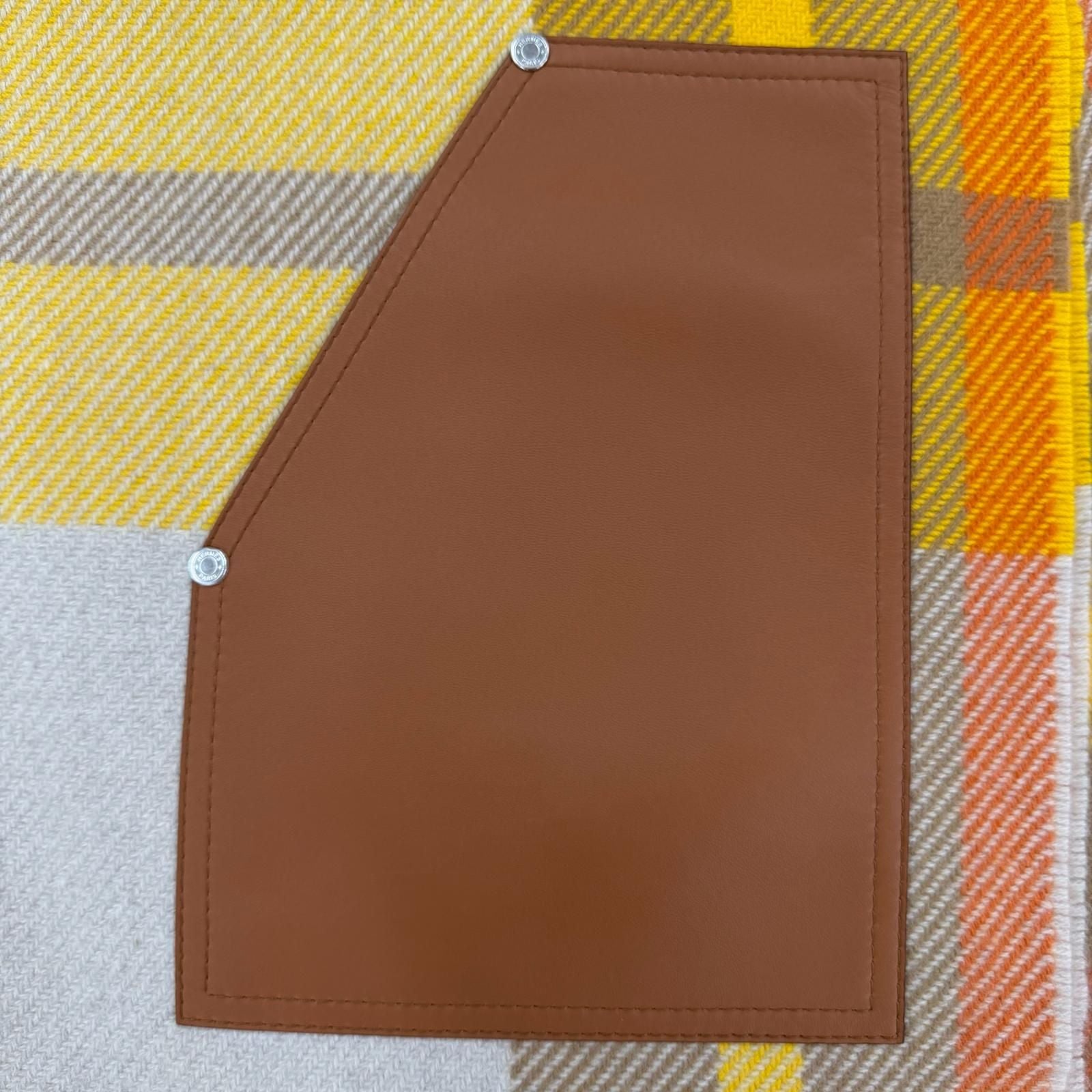 Hermes Tartan Pocket Cuir Applique Cashmere Leather Series Scarf Orange — view 5