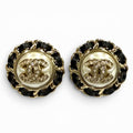 Chanel 25 CC Logo Crystal Leather Trim Pearl Earrings White Black Gold Box