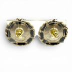Chanel 25 CC Logo Crystal Leather Trim Pearl Earrings White Black Gold Box — view 4