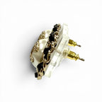Chanel 25 CC Logo Crystal Leather Trim Pearl Earrings White Black Gold Box — view 3
