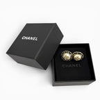 Chanel 25 CC Logo Crystal Leather Trim Pearl Earrings White Black Gold Box — view 2