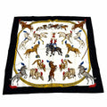 Hermes Carre 90 en Piste on Stage Silk 100% Scarf White Black