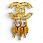 Chanel Vintage CC Logo Brooch with Fringe Gold — view 2