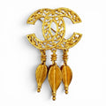 Chanel Vintage CC Logo Brooch with Fringe Gold