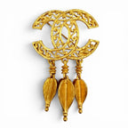 Chanel Vintage CC Logo Brooch with Fringe Gold