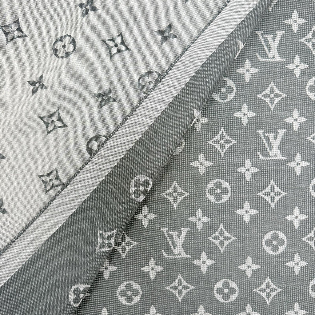 Louis Vuitton All About Monogram Cotton 100% Fringe Shawl Gray Scarf — view 6