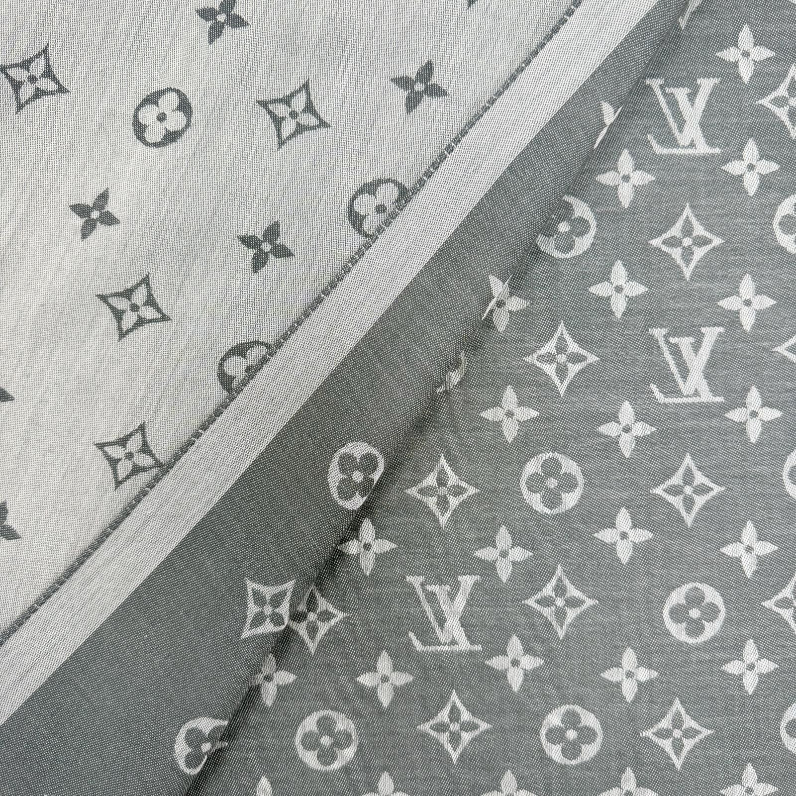 Louis Vuitton All About Monogram Cotton 100% Fringe Shawl Gray Scarf — view 6