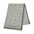 Louis Vuitton All About Monogram Cotton 100% Fringe Shawl Gray Scarf