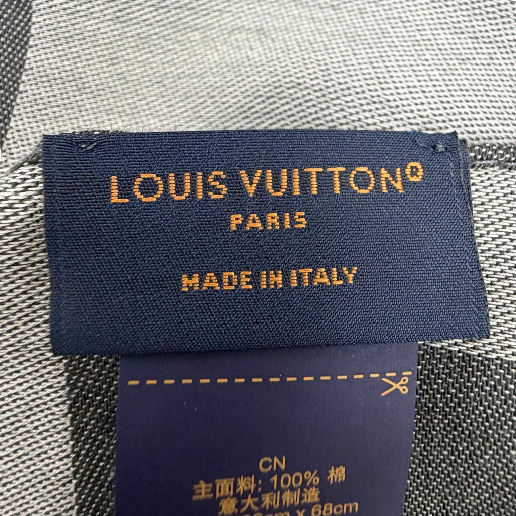 Louis Vuitton All About Monogram Cotton 100% Fringe Shawl Gray Scarf — view 8
