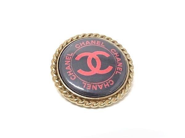 Chanel Brooch CC Logo Gold Black Metal
