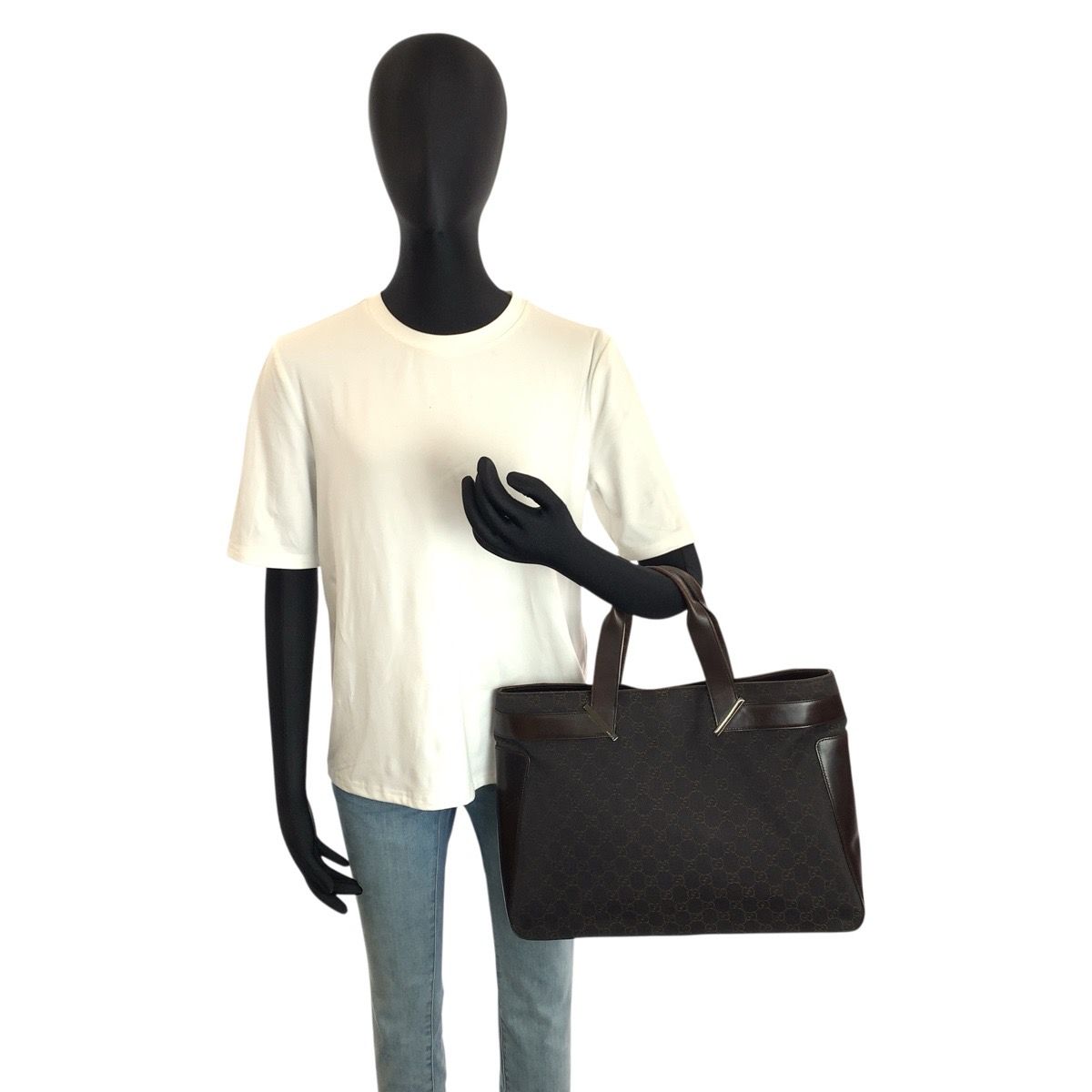 Gucci Brown GG Canvas Leather Tote — view 7