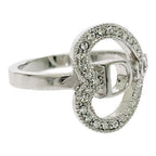 Dior Metal Rhinestone Heart Logo Ring Silver — view 3