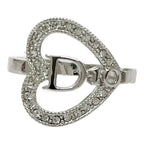 Dior Metal Rhinestone Heart Logo Ring Silver — view 2