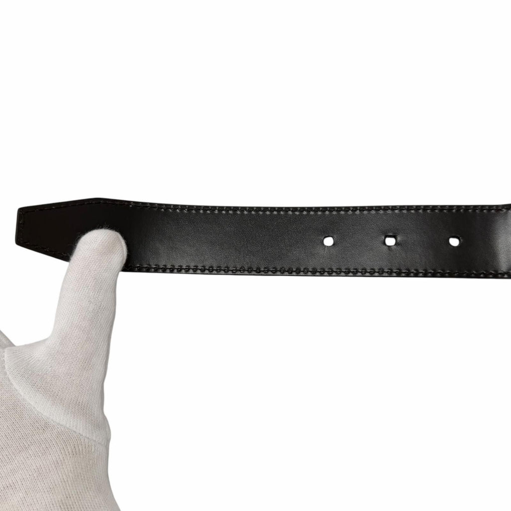 Gucci Leather GG Canvas Silver Square Hapi Buckle Reversible Belt Beige Black — view 7