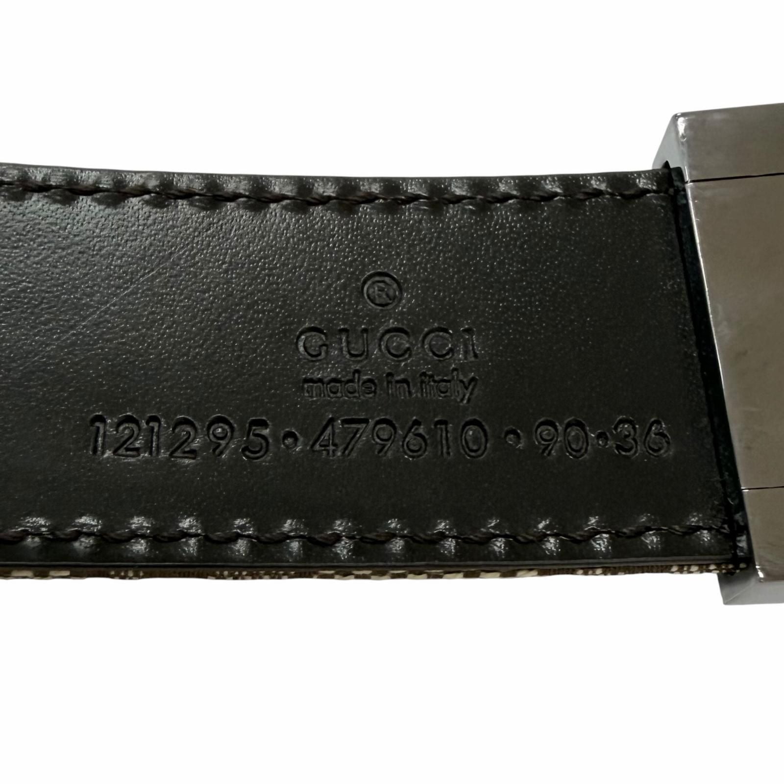 Gucci Leather GG Canvas Silver Square Hapi Buckle Reversible Belt Beige Black — view 8
