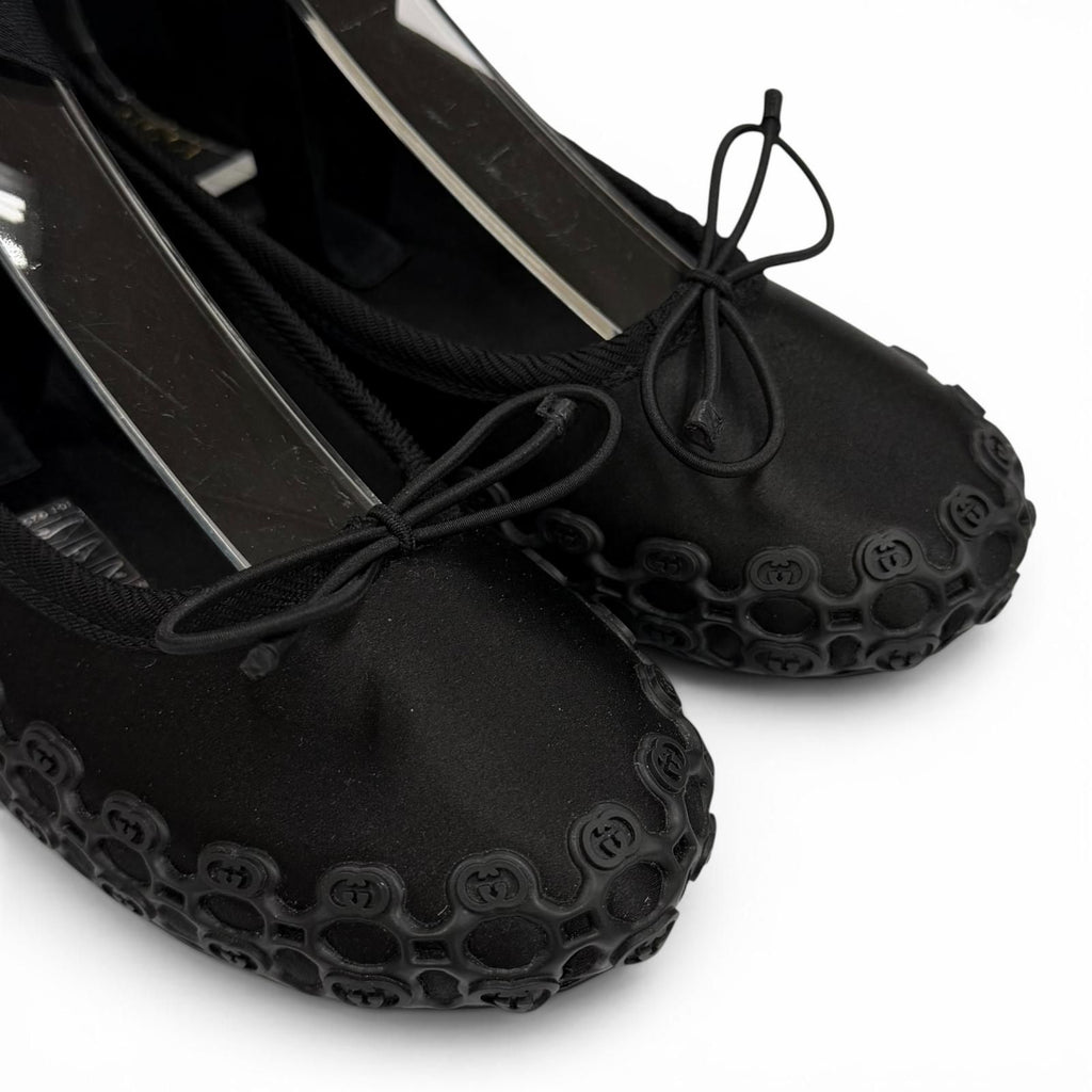 Gucci Satin Interlocking Ribbon Lace Up Ballet Shoes Black 36 Box — view 8