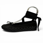Gucci Satin Interlocking Ribbon Lace Up Ballet Shoes Black 36 Box — view 6