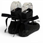 Gucci Satin Interlocking Ribbon Lace Up Ballet Shoes Black 36 Box — view 4