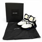 Saint Laurent Smith Logo Embroidered Lace Up Leather High Cut Sneakers White — view 2