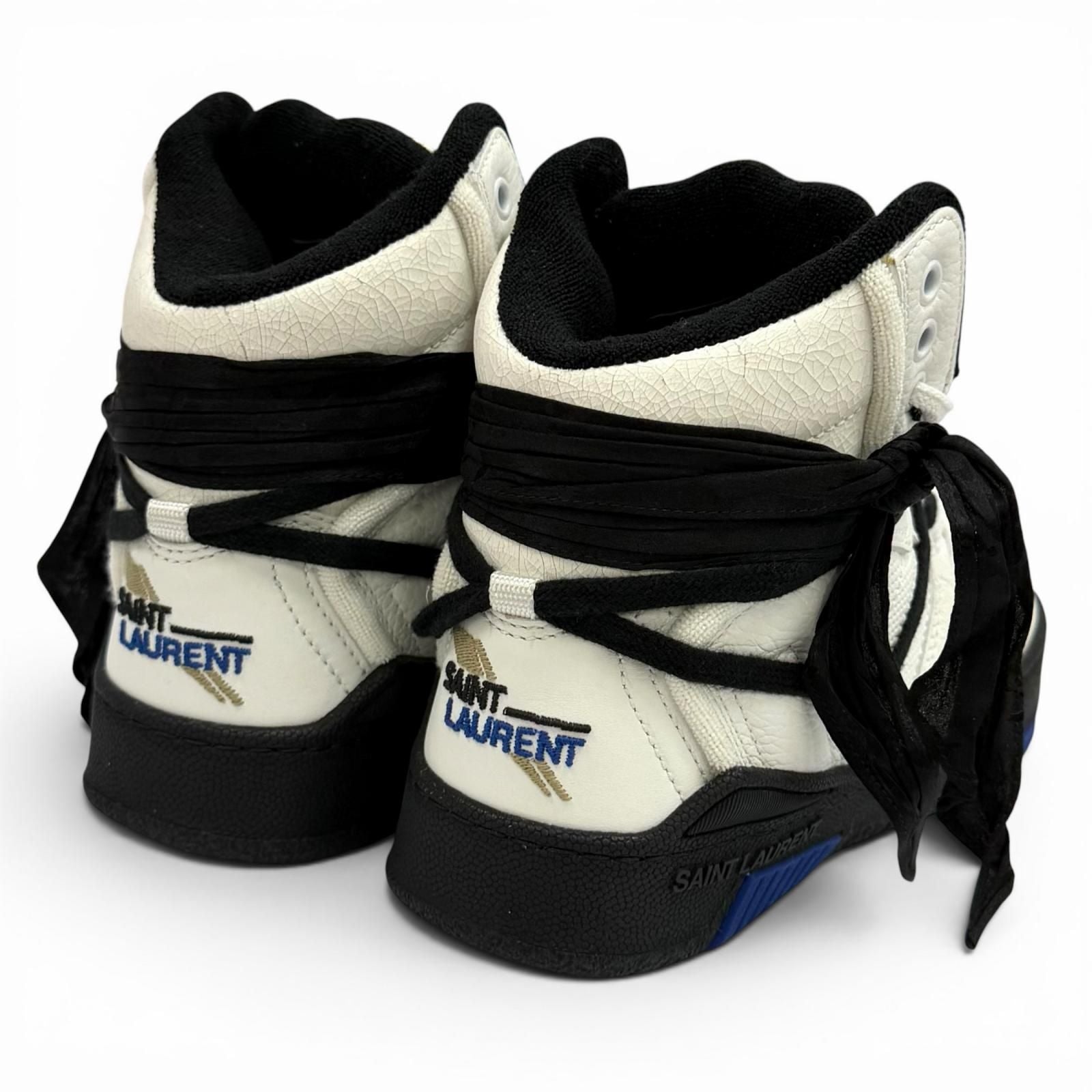 Saint Laurent Smith Logo Embroidered Lace Up Leather High Cut Sneakers White — view 3