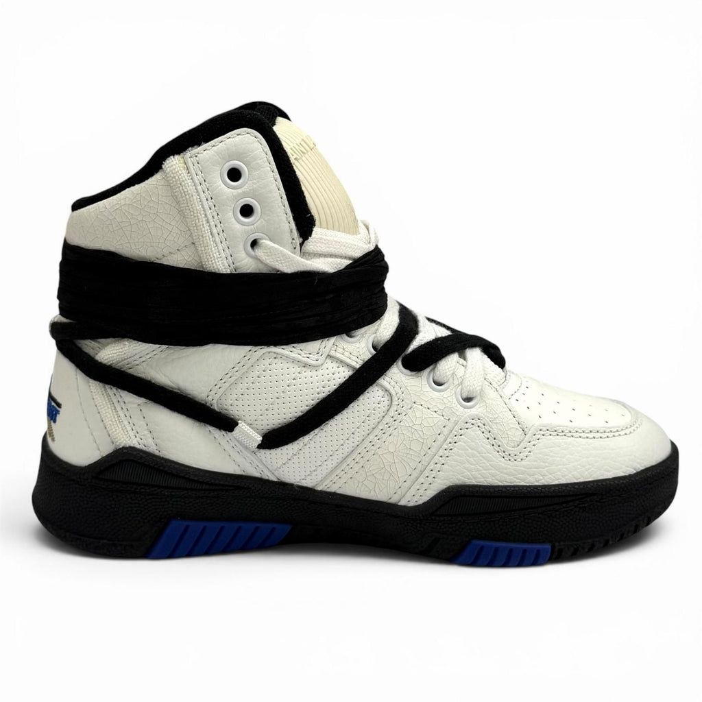 Saint Laurent Smith Logo Embroidered Lace Up Leather High Cut Sneakers White — view 6