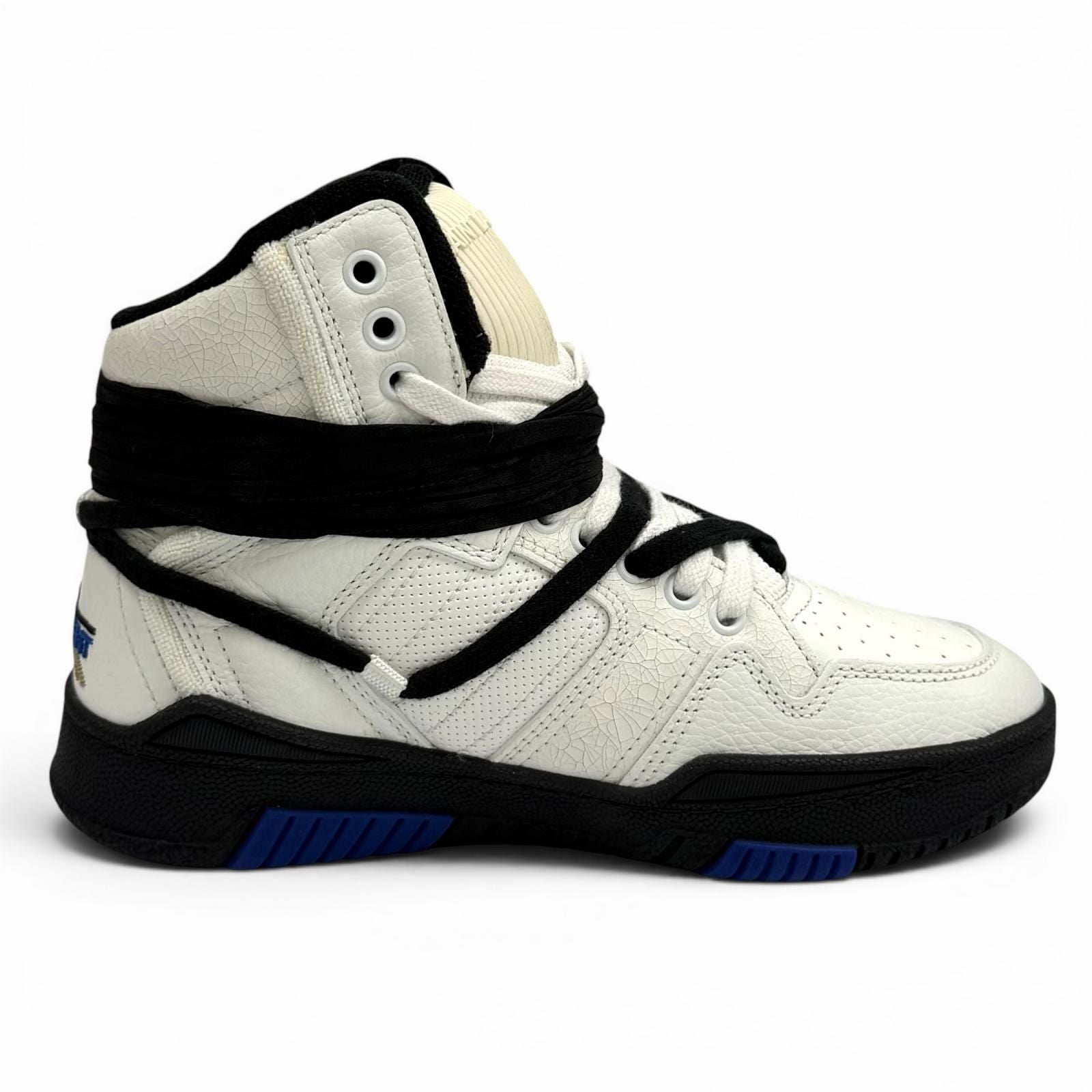 Saint Laurent Smith Logo Embroidered Lace Up Leather High Cut Sneakers White — view 6