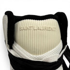 Saint Laurent Smith Logo Embroidered Lace Up Leather High Cut Sneakers White — view 9