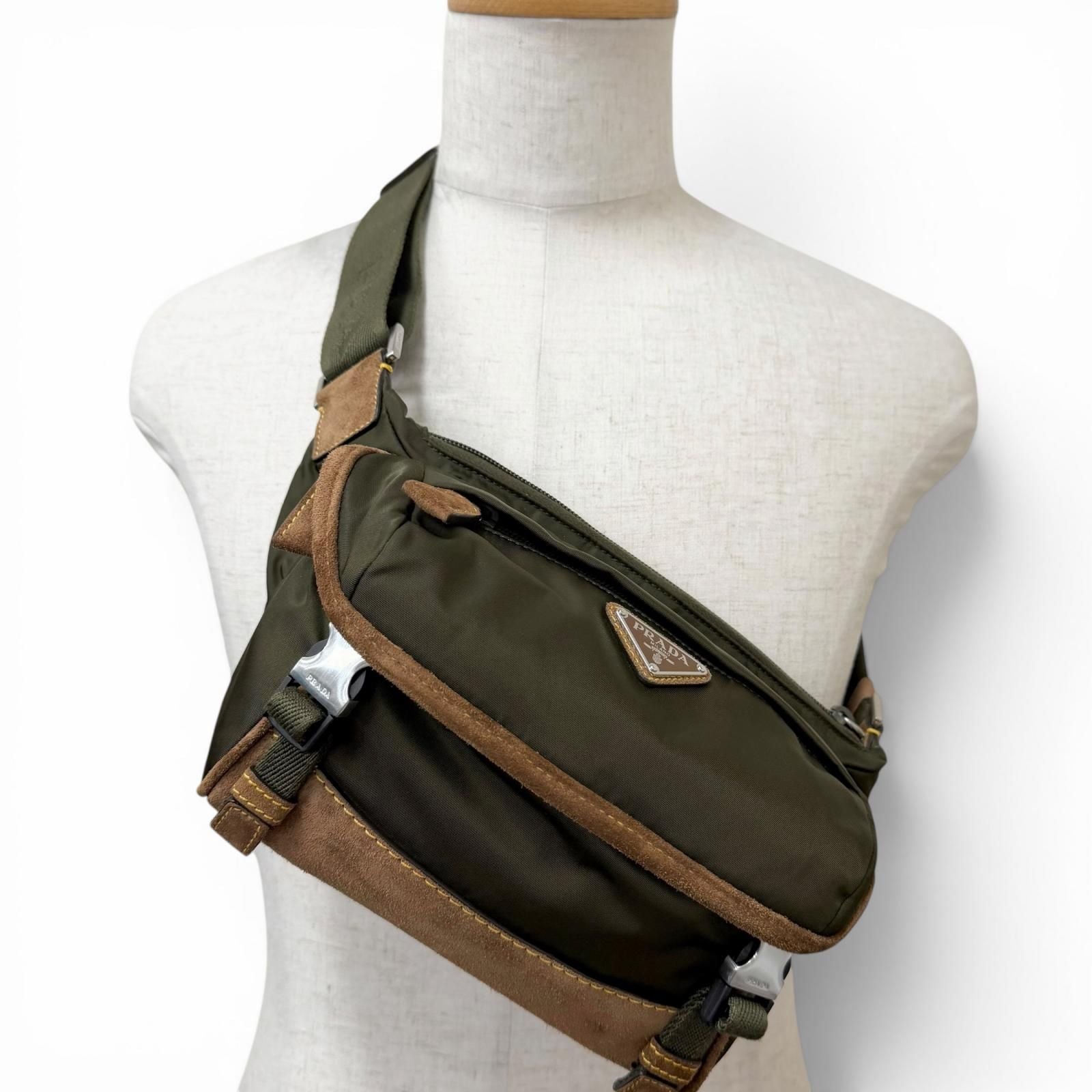 Prada Re-Nylon Suede Leather Triangle Logo Belt Bag Khaki Brown — view 3