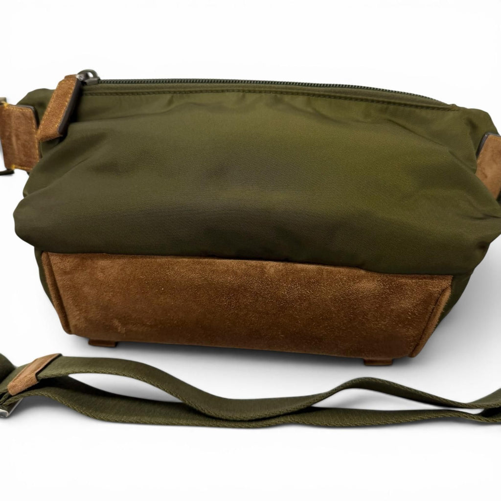 Prada Re-Nylon Suede Leather Triangle Logo Belt Bag Khaki Brown — view 4
