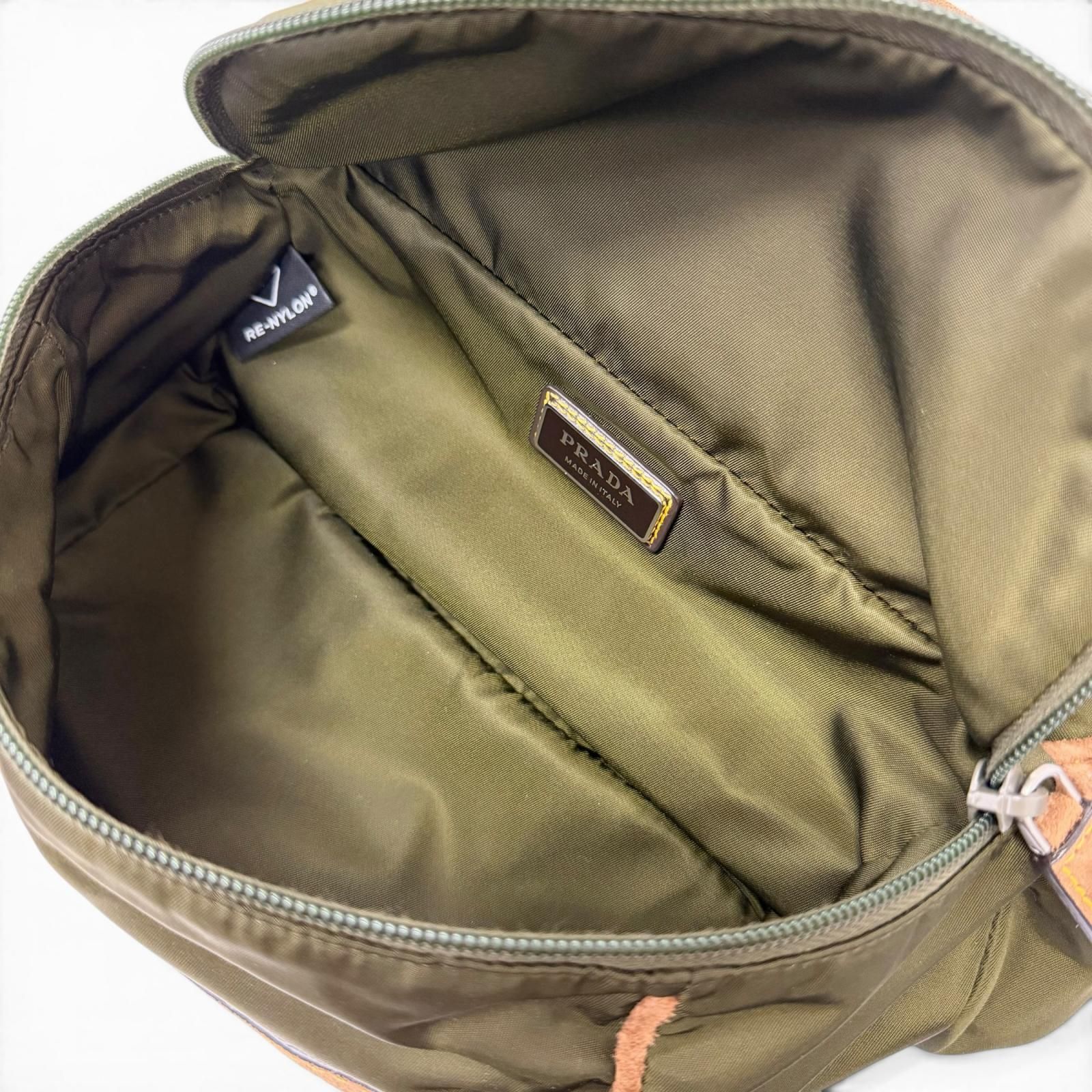 Prada Re-Nylon Suede Leather Triangle Logo Belt Bag Khaki Brown — view 5