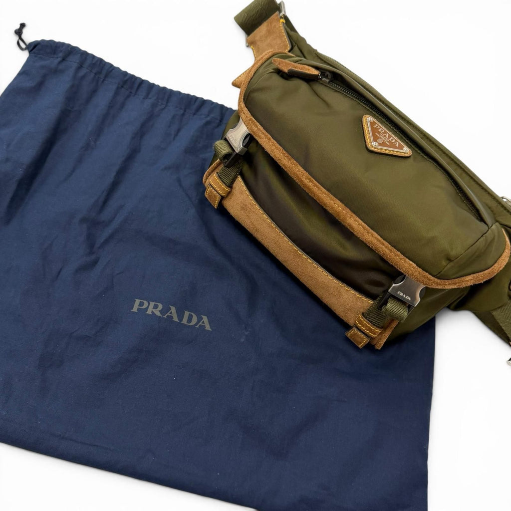 Prada Re-Nylon Suede Leather Triangle Logo Belt Bag Khaki Brown — view 2