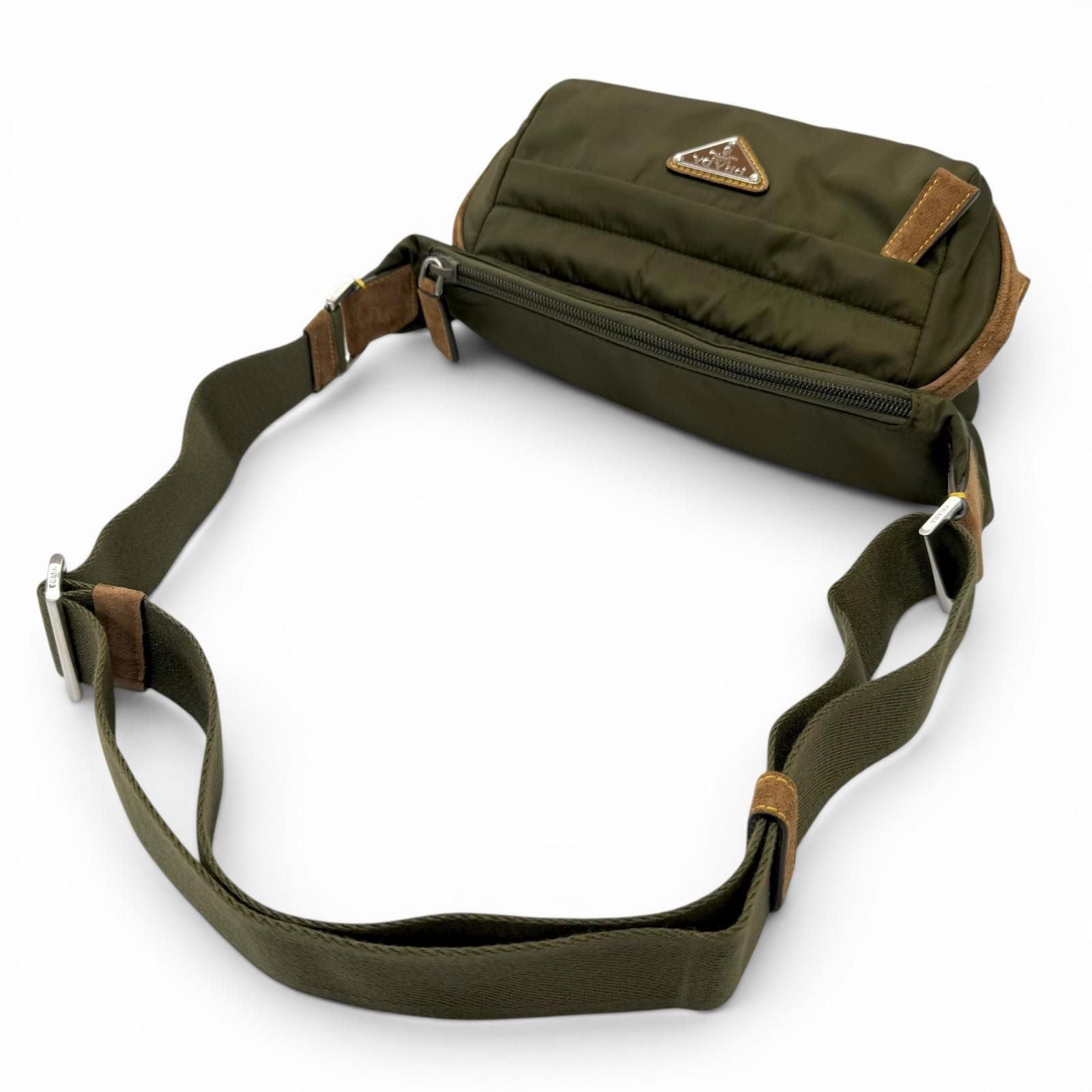 Prada Re-Nylon Suede Leather Triangle Logo Belt Bag Khaki Brown — view 6