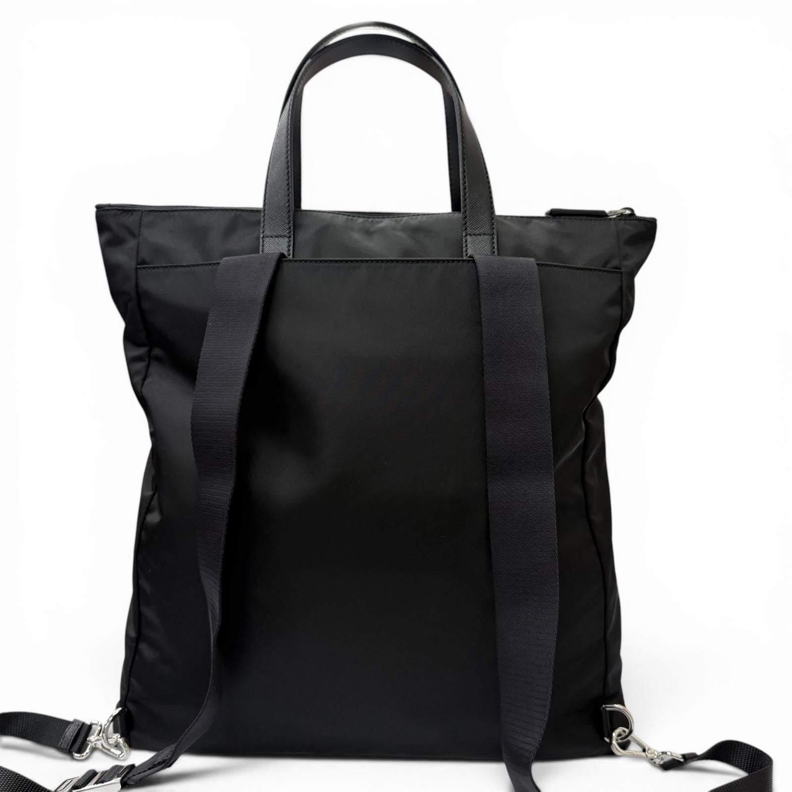 Prada Triangle Logo Saffiano Leather Re-Nylon 2-Way Backpack Tote Black — view 4