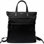 Prada Triangle Logo Saffiano Leather Re-Nylon 2-Way Backpack Tote Black