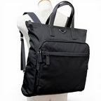 Prada Triangle Logo Saffiano Leather Re-Nylon 2-Way Backpack Tote Black — view 3