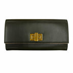 Fendi Peekaboo Leather Continental Wallet Dark Green Gold