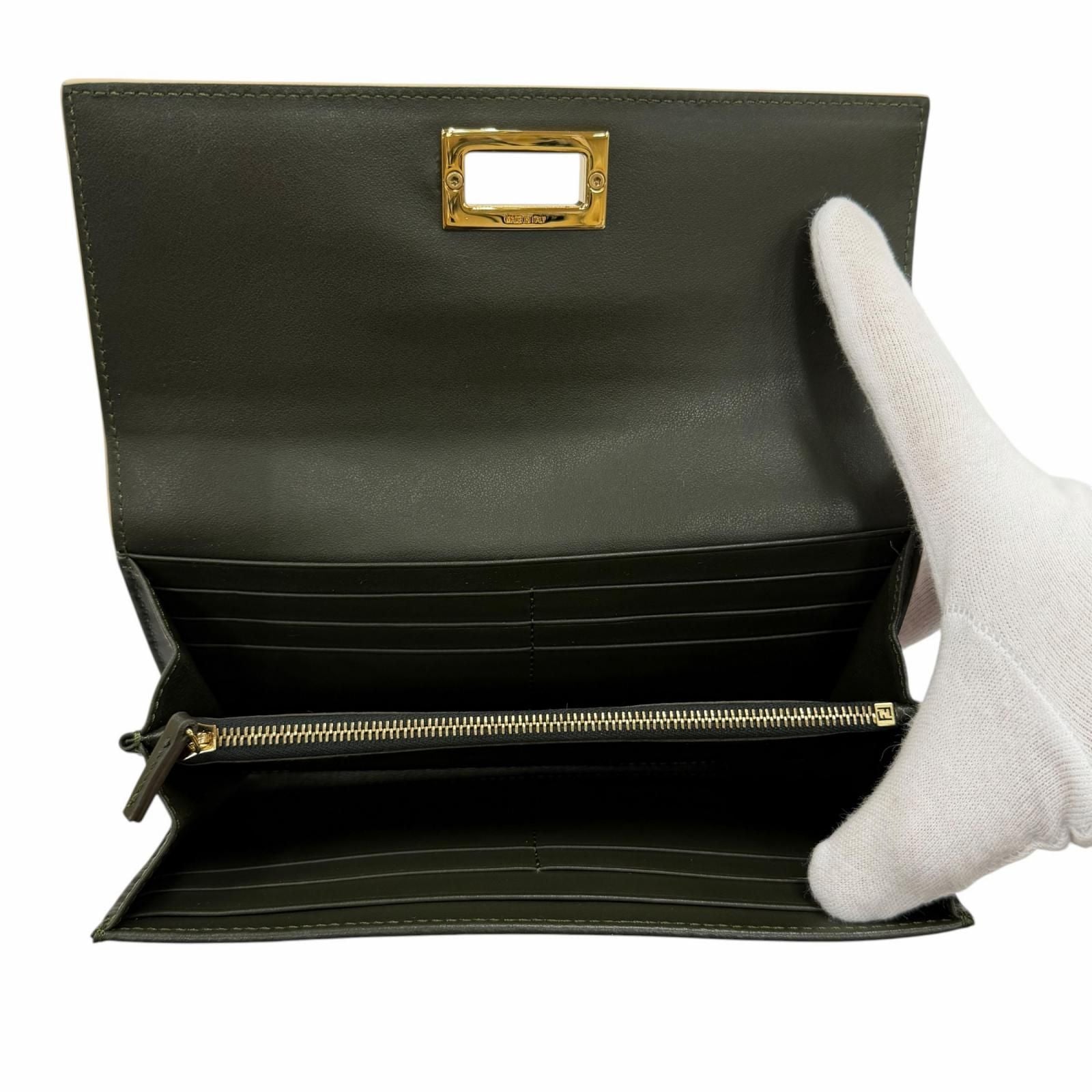 Fendi Peekaboo Leather Continental Wallet Dark Green Gold — view 6