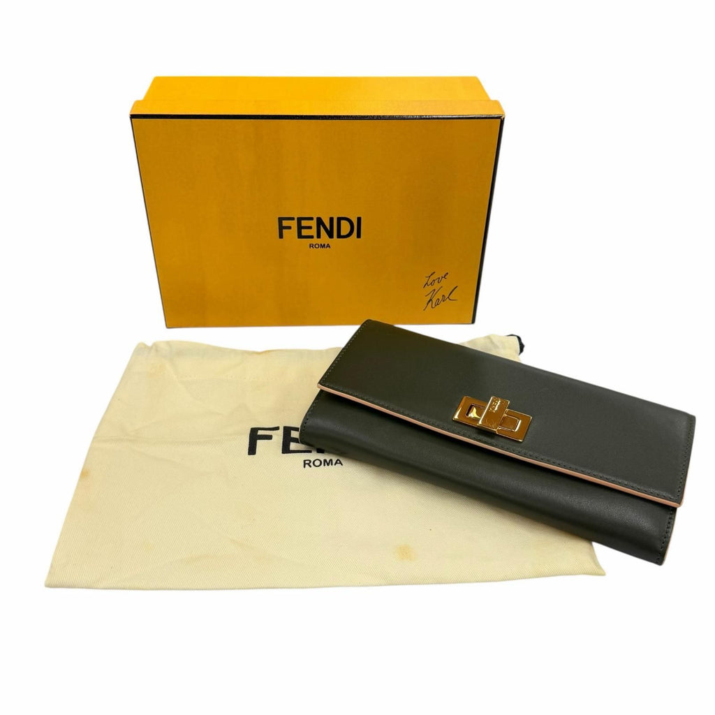 Fendi Peekaboo Leather Continental Wallet Dark Green Gold — view 2