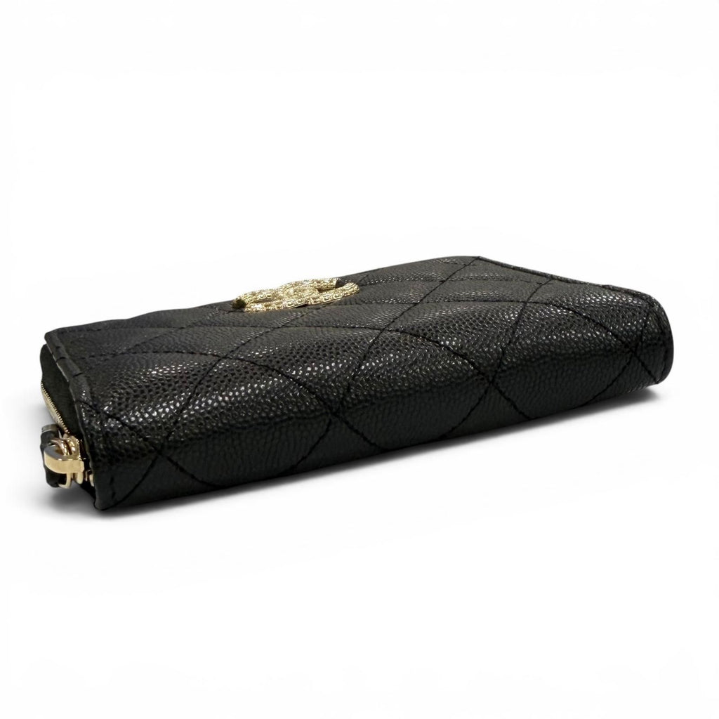 Chanel Quilted Caviar Leather Zip Small Wallet Rando Bifold Black — view 4