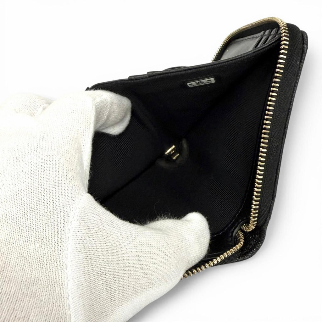 Chanel Quilted Caviar Leather Zip Small Wallet Rando Bifold Black — view 6
