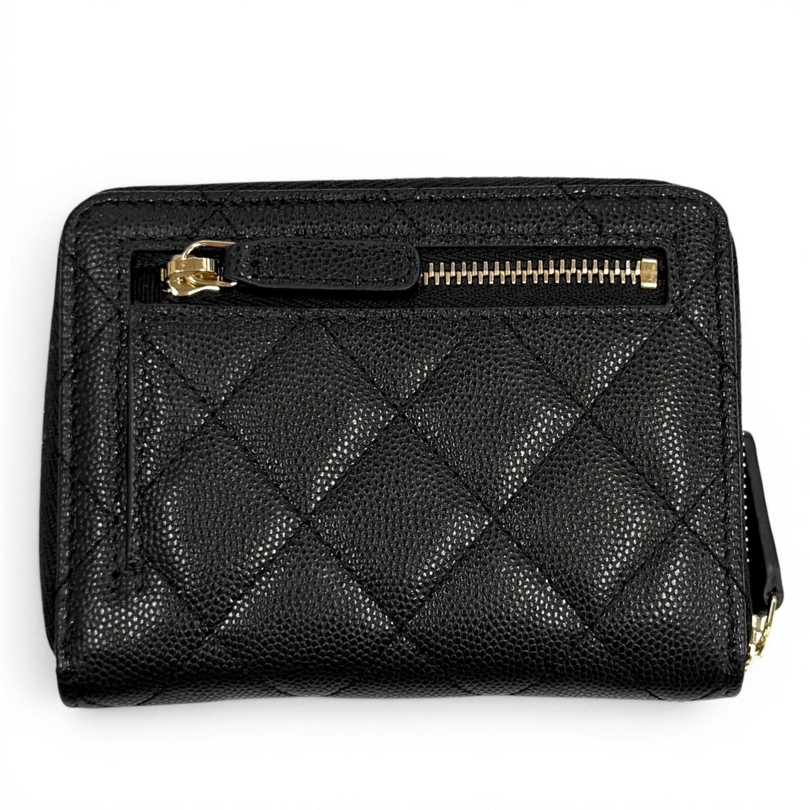 Chanel Quilted Caviar Leather Zip Small Wallet Rando Bifold Black — view 3