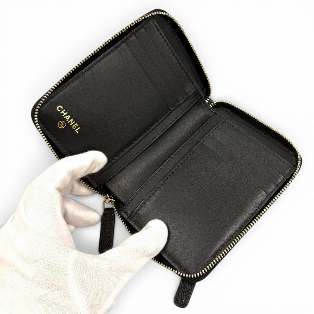 Chanel Quilted Caviar Leather Zip Small Wallet Rando Bifold Black — view 5